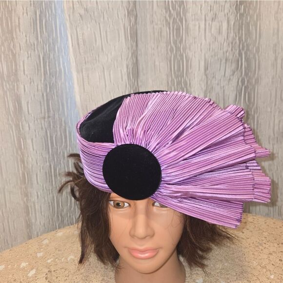 PILLBOX HAT Vintage By Lame Pillbox Fascinator Hat with Pleated Fan - Picture 12 of 12